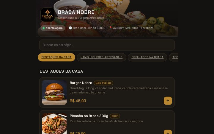 Tela da solução Cardápio QR