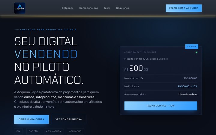 Tela da solução Acquora Pay