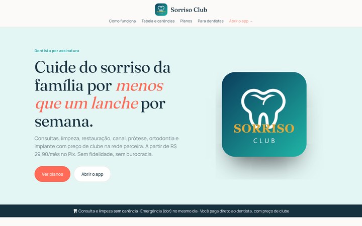 Tela da solução Sorriso Club