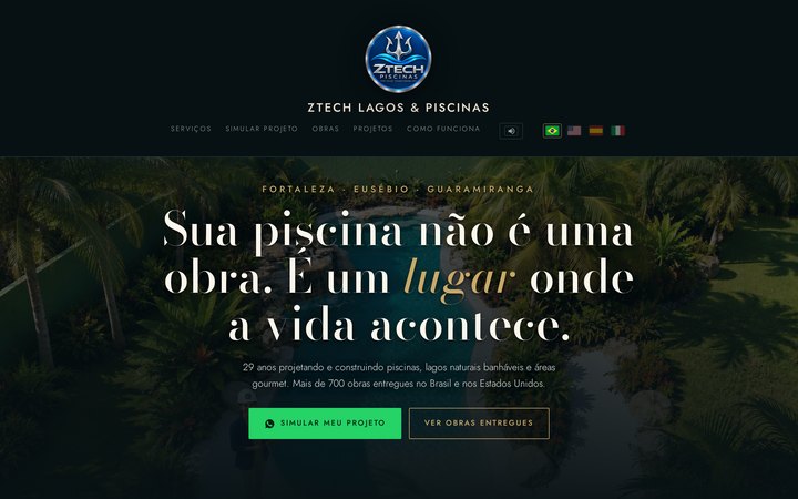 Tela da solução Ztech Piscinas